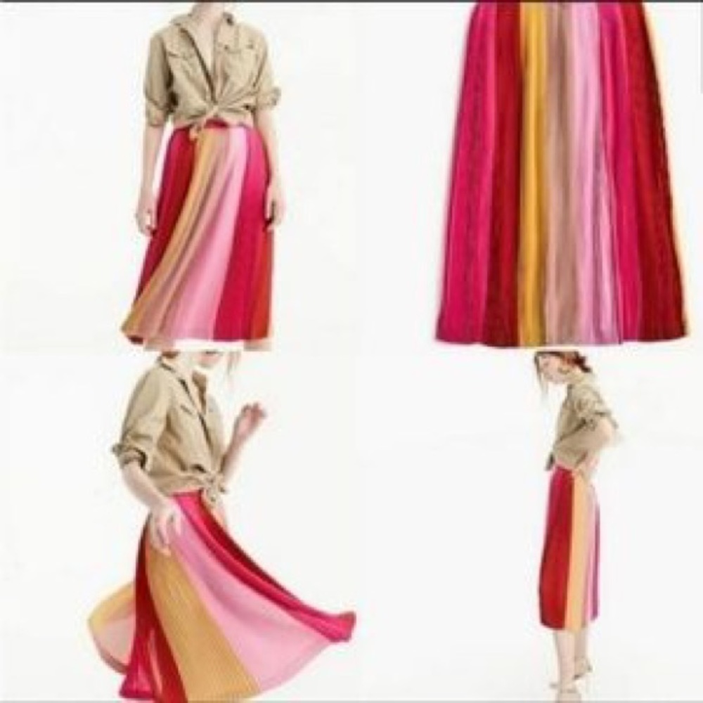RARE J.Crew Rainbow Pleated Midi Skirt